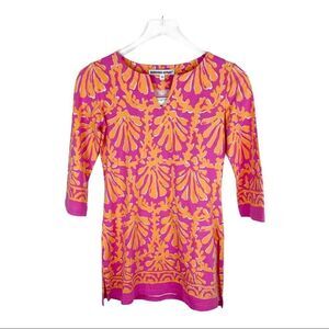 Barbara Gerwit Preppy Pink/Orange‎ Cotton Tunic Cover-Up XS NWT